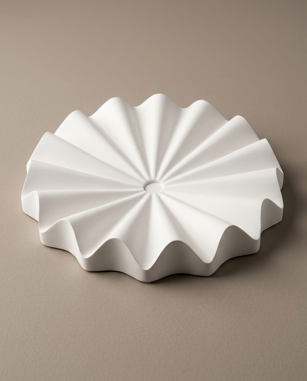 Petal handmade pleated fan-shaped matte white coaster by GlowBaltic