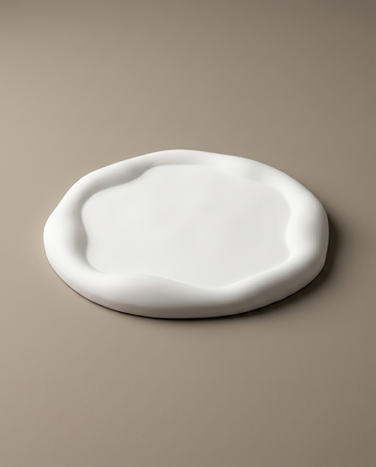 Bala handmade organic wavy-edged matte white coaster by GlowBaltic