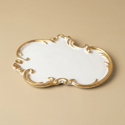 Handmade Baroque coaster by Glowbaltic, white mineral resin with gold trim