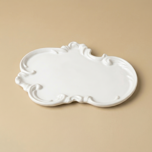 Handmade Baroque coaster by Glowbaltic, white mineral resin