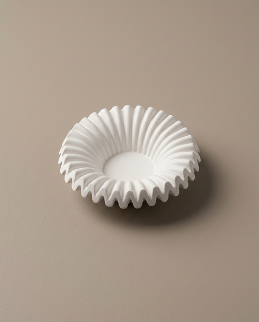 Bloom handmade fluted flower-shaped matte white trinket dish by GlowBaltic