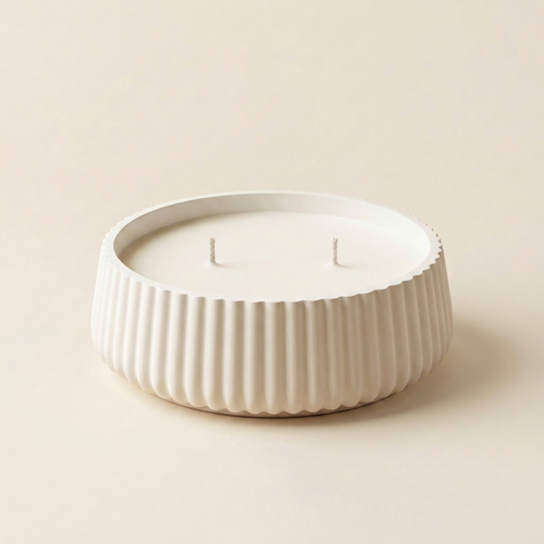 Handmade by Glowbaltic Duet candle in container, fluted mineral resin, cream multi-wick, rapeseed and coconut wax