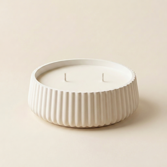Handmade by Glowbaltic Duet candle in container, fluted mineral resin, cream multi-wick, rapeseed and coconut wax