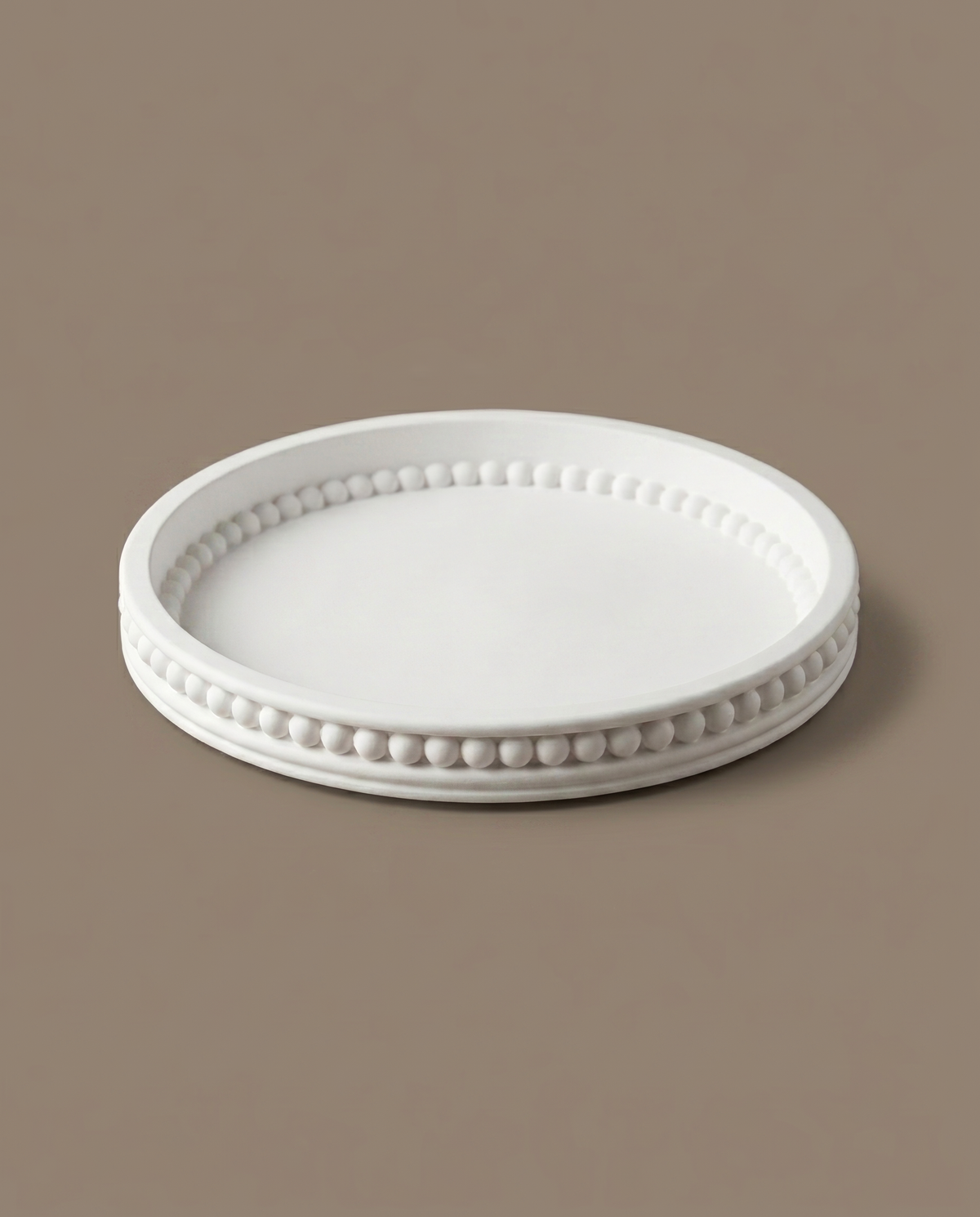 Halo handmade round matte white coaster with beaded rim by GlowBaltic