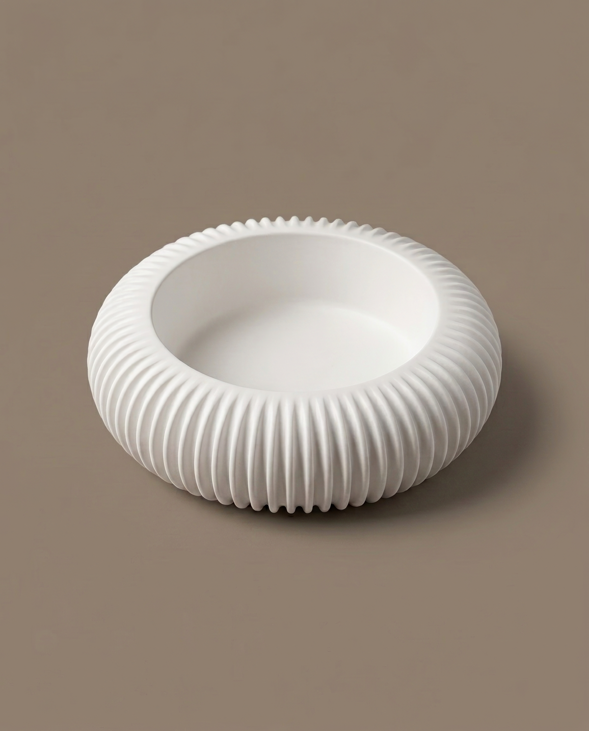 Kaja handmade round ribbed matte white decorative bowl by GlowBaltic