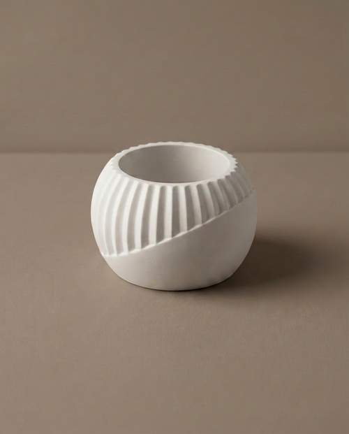 Kaun handmade spherical ribbed matte white bowl by GlowBaltic