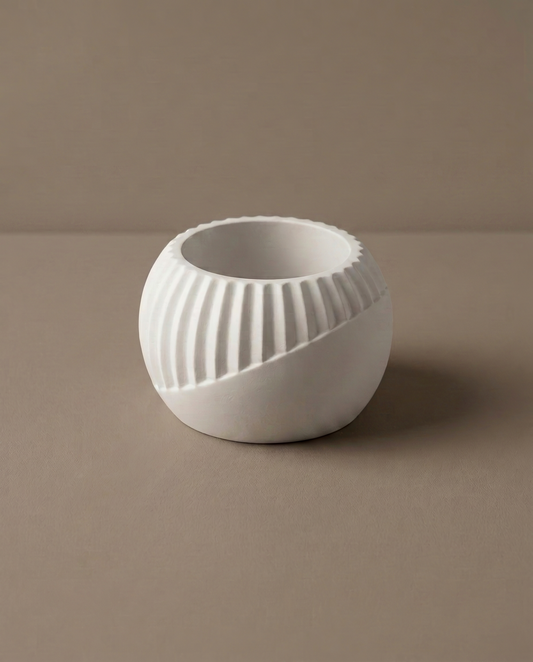 Kaun handmade spherical ribbed matte white bowl by GlowBaltic