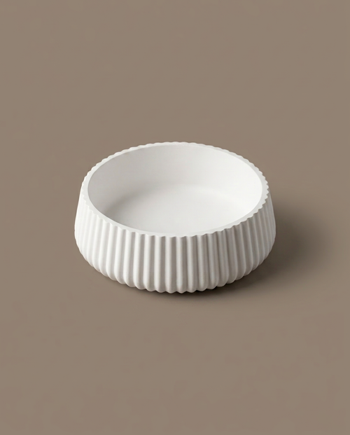 Pung handmade ribbed matte white decorative bowl by GlowBaltic