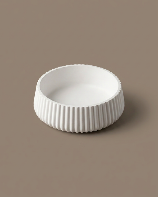Pung handmade ribbed matte white decorative bowl by GlowBaltic