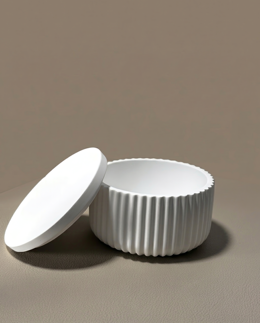 Reed ribbed lidded bowl, handmade mineral resin by Glowbaltic
