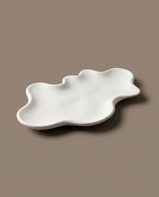 Ripple handmade wavy cloud-shaped matte white coaster by GlowBaltic