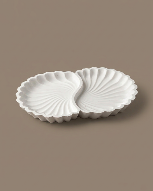 Shell handmade double seashell-shaped matte white dish by GlowBaltic