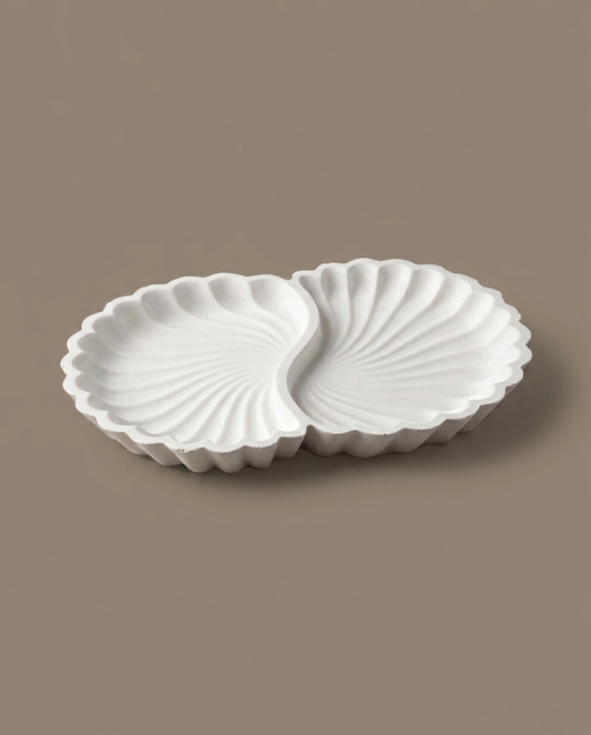 Shell handmade double seashell-shaped matte white dish by GlowBaltic