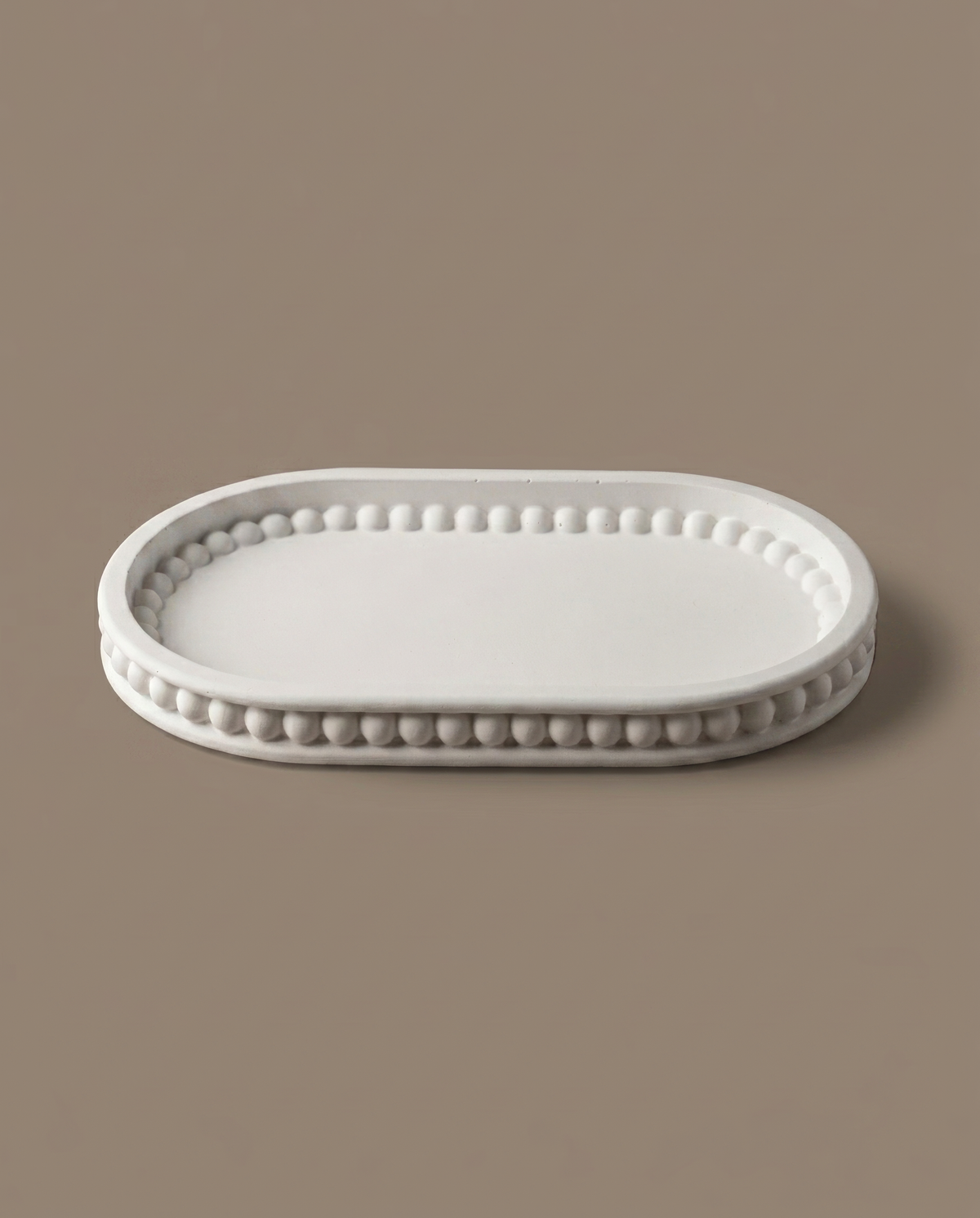 Verinys handmade oval matte white tray with beaded edge by GlowBaltic