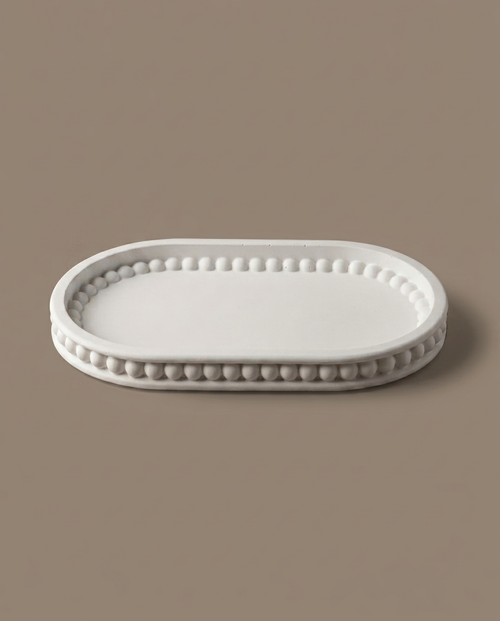 Verinys handmade oval matte white tray with beaded edge by GlowBaltic