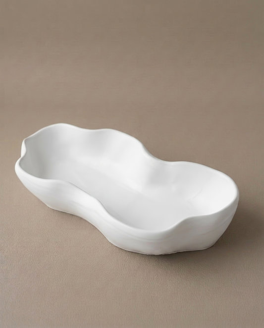 Wave handmade elongated wavy matte white bowl by GlowBaltic